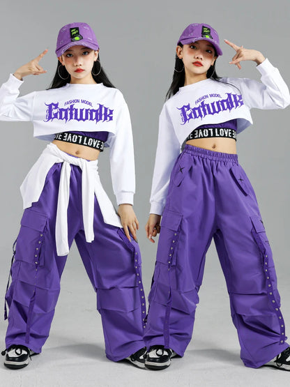 Haut court K-pop pour filles, pantalons cargo, cardigan de danse de rue pour enfants, olympiques streetwear pour enfants, ensembles de vêtements de groupe de filles Jazz