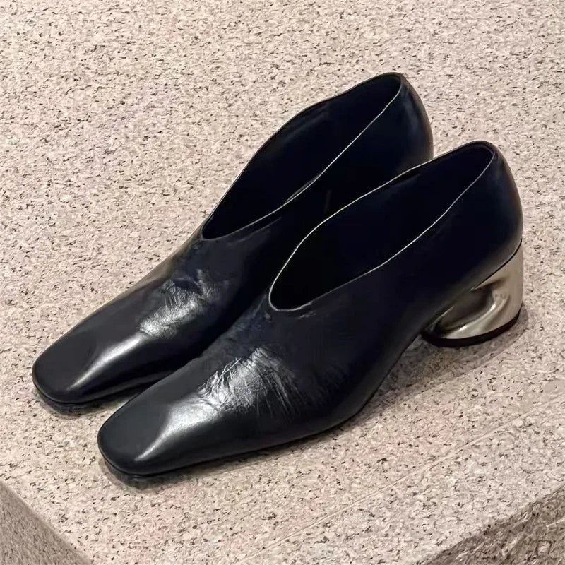 Chaussures à talons spéciaux pour femmes, bout carré, épissure de bouche profonde, antidérapantes, résistantes à l'usure, chaussures simples d'été, nouvelle collection