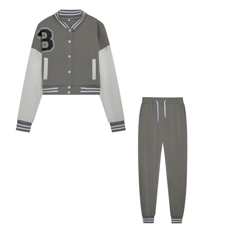 European and N Women's Wear B Monochrome Jacket Single-breasted Monochrome Printed Baseball Suit