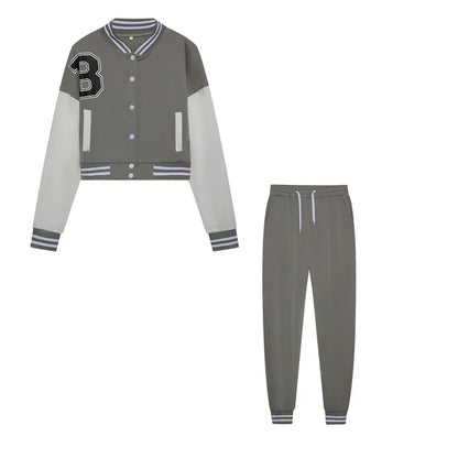 European and N Women's Wear B Monochrome Jacket Single-breasted Monochrome Printed Baseball Suit