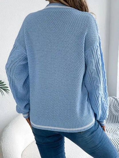 Pull femme 2025 mode Style décontracté automne hiver nouvelle couleur bloquant col en v pâte frite torsion lanterne à manches longues pull