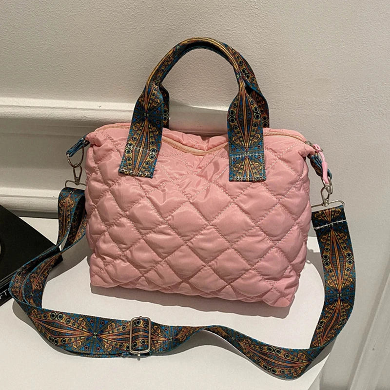 Sac à main à large ceinture pour femmes, automne/hiver, espace losange, sac à bandoulière en coton, grande capacité, fourre-tout de Shopping assorti