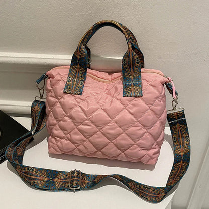 Sac à main à large ceinture pour femmes, automne/hiver, espace losange, sac à bandoulière en coton, grande capacité, fourre-tout de Shopping assorti
