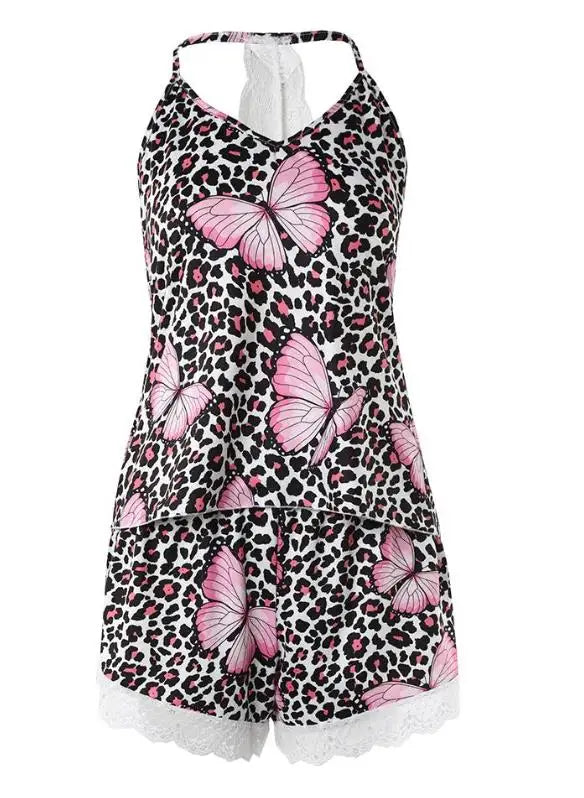 Ensemble deux pièces décontracté pour femmes, nouvelle mode d'été 2023, tenue Sexy, imprimé Floral, garniture en dentelle, ensemble camisole de sommeil, vêtements féminins