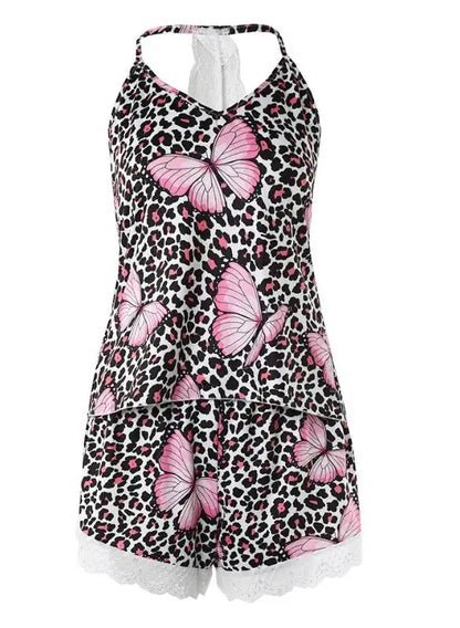 Ensemble deux pièces décontracté pour femmes, nouvelle mode d'été 2023, tenue Sexy, imprimé Floral, garniture en dentelle, ensemble camisole de sommeil, vêtements féminins