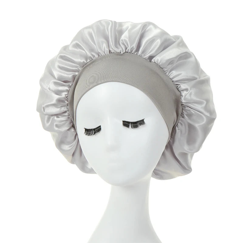 2 pièces lait Imitation soie large bord Satin tissu femmes cheveux chapeau Bonnet bande élastique chapeaux bonnets pour les femmes