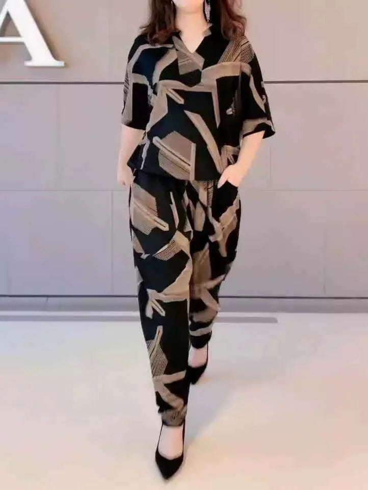 Costume femme 2025 été nouvelle Version coréenne ample imprimé hauts sarouel deux ensembles correspondant à la mode grande taille vêtements pour les femmes