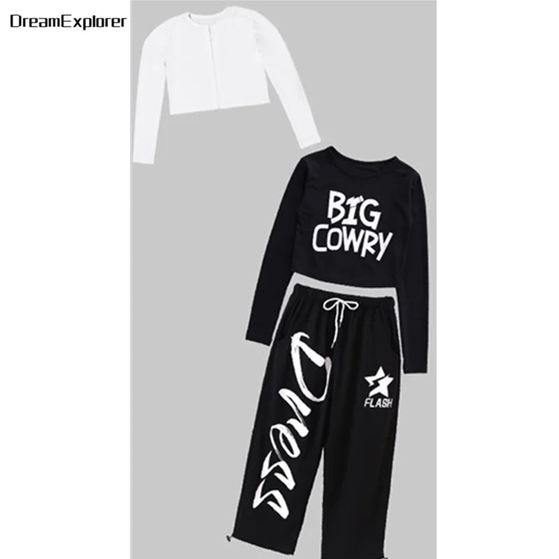 Filles K-pop haut court mode lettres Sport Joggers pantalon fille groupe vêtements ensembles enfants Hip Hop Streetwear enfants Jazz Costumes