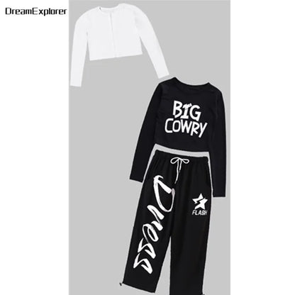 Filles K-pop haut court mode lettres Sport Joggers pantalon fille groupe vêtements ensembles enfants Hip Hop Streetwear enfants Jazz Costumes