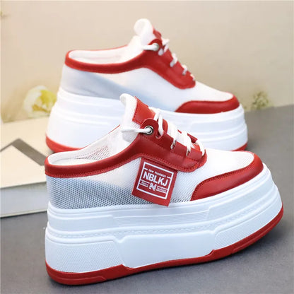 Pantoufles d'Été à Semelles Compensées pour Femmes, Chaussures Paresseuses en Maille Respirante pour Petits Pieds, Sandales à Plateforme Antidérapantes