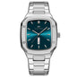2024 Nouveaux hommes montre mode carré bracelet en acier inoxydable bleu or 3Bar Quartz semaine calendrier simulé affaires sport montre-bracelet