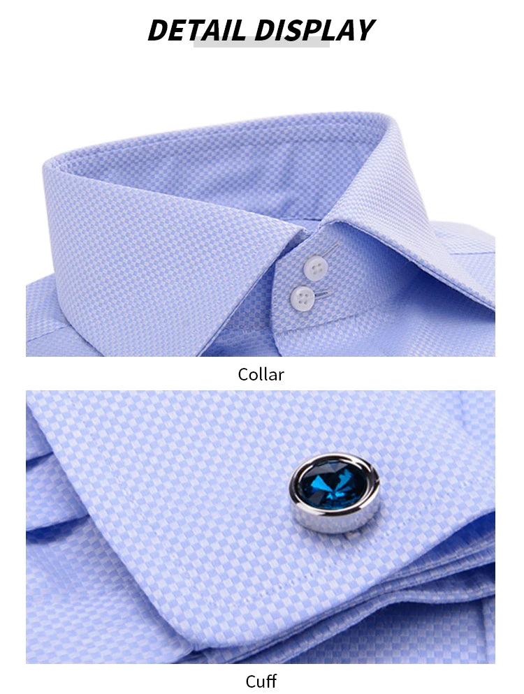 Chemises à col haut à double boucle pour hommes, mode rétro britannique, pur coton, chemises d'affaires minces, chemises de travail