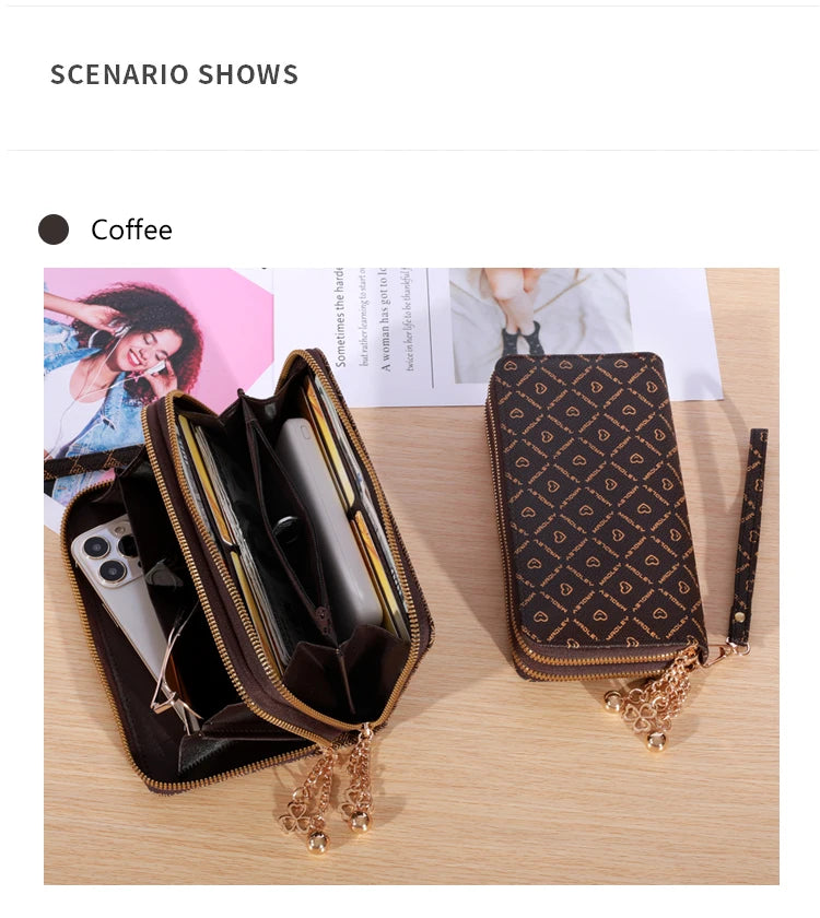 Portefeuille long simple de grande capacité, Sac à fermeture éclair en simili cuir, Sac d'embrayage multifonctionnel décontracté