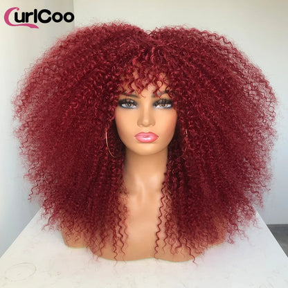 Perruque bouclée avec frange, perruque Afro bouclée pour femmes noires, perruque longue et moelleuse en Fiber synthétique pour fête quotidienne, Cosplay