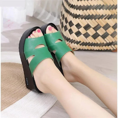 YAERNI nouveau élégant été pantoufles en cuir femmes sandales décontractées confortable antidérapant plate-forme chaussures femme sandales à talons compensés pantoufle