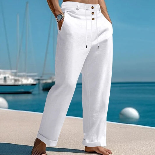 Pantalon de plage confortable en coton et lin pour hommes, sangle droite, haute qualité, décontracté, printemps et automne, nouvelle mode, 2025