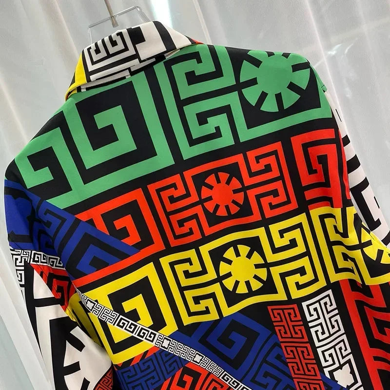 Chemises de luxe royales pour hommes, vêtements ajustés, chemises à imprimé floral complet, bandes dessinées longues, chemises de fête de remise de diplôme, s sociaux de luxe pour hommes