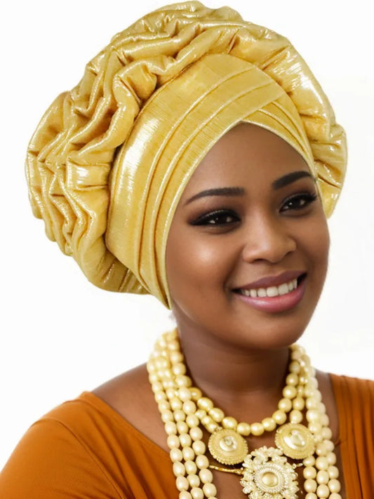 Turban Plissé à Paillettes pour Femme, Cravate de Sauna, Enveloppe la Tête, ixde Mariage Africaine Nigériane