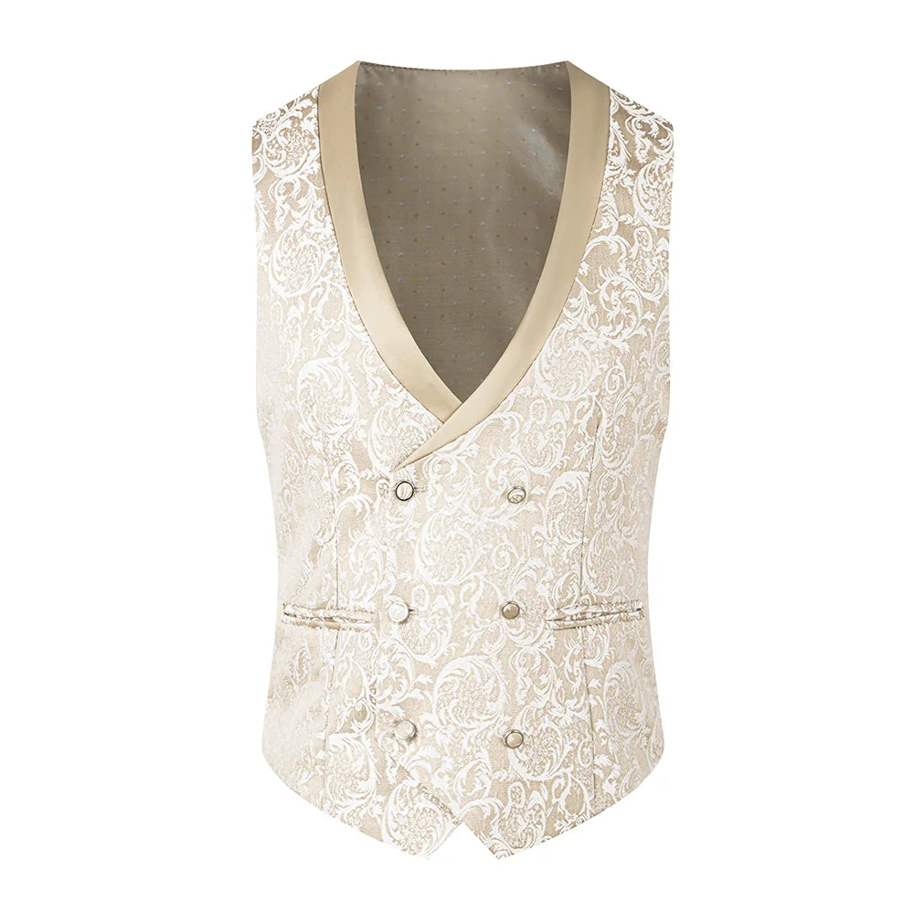 Costume vert 3 pièces pour hommes, veste de robe de soirée de mariage avec gilet et pantalon, ensembles Slim à la mode pour hommes, tissu Jacquard Beige, noir, bleu