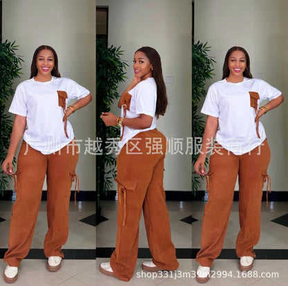 Personnalisé 2025 nouvelles femmes rayure imprimé 2 pièces ensembles survêtement femmes décontracté grande taille bureau montre de sport et pantalon à jambes larges ensemble