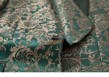 Costume vert 3 pièces pour hommes, veste de robe de soirée de mariage avec gilet et pantalon, ensembles Slim à la mode pour hommes, tissu Jacquard Beige, noir, bleu