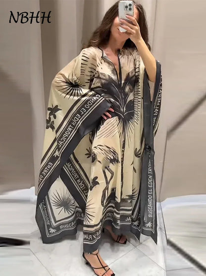 Robes longues plissées imprimées amples pour femmes, élégantes, col rond, manches longues, Robes de vacances, été, mode dubaï, 2025