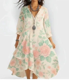 Robe décontractée pour femmes, ample, rétro, imprimé, manches 7-quarts, mode printemps-automne, élégante, bord de mer, vacances, 2025