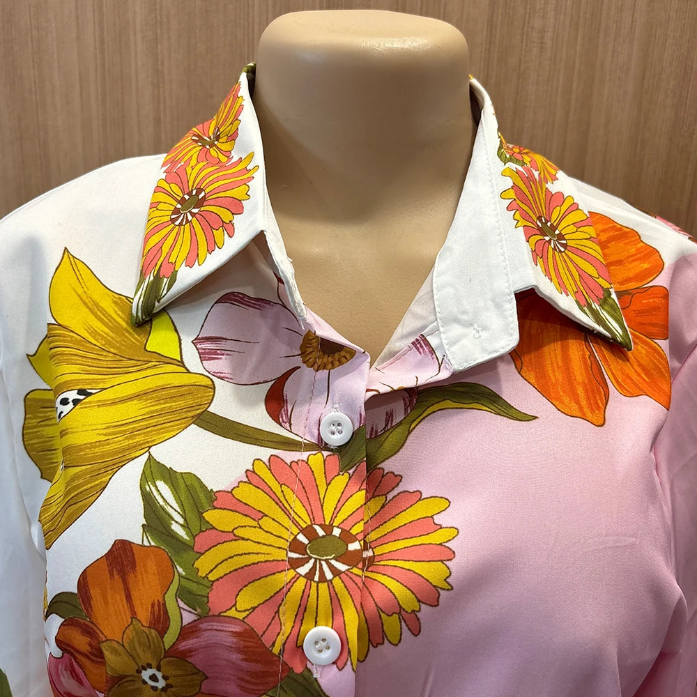 Chemise Vintage décontractée à imprimé Floral pour femmes, col rabattu, pantalon ample, chemisier, ensemble deux pièces, tenues de vacances printemps et été