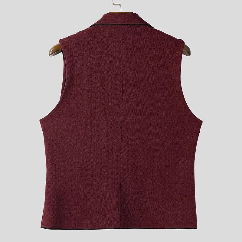 INCERUN hommes gilets Patchwork revers sans manches bouton décontracté hommes gilets couleur-bloc Streetwear 2025 mode gilets hommes S-5XL