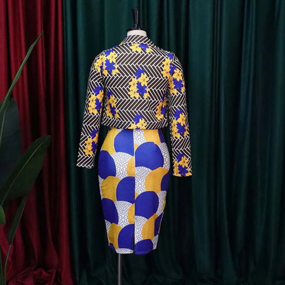 Costume deux pièces pour femmes Dashiki, manches longues, ensemble haut nombril exposé, jupe Midi imprimée, ensemble décontracté pour femmes