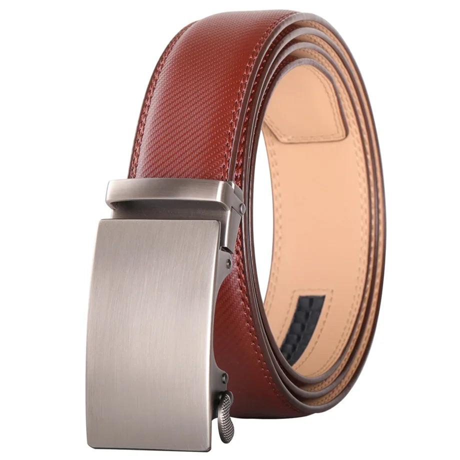 Plyesxale Ceinture en cuir marron hommes 2024 boucle automatique hommes Ceinture pour jean Style Vintage hommes ceintures de luxe Ceinture Homme B9