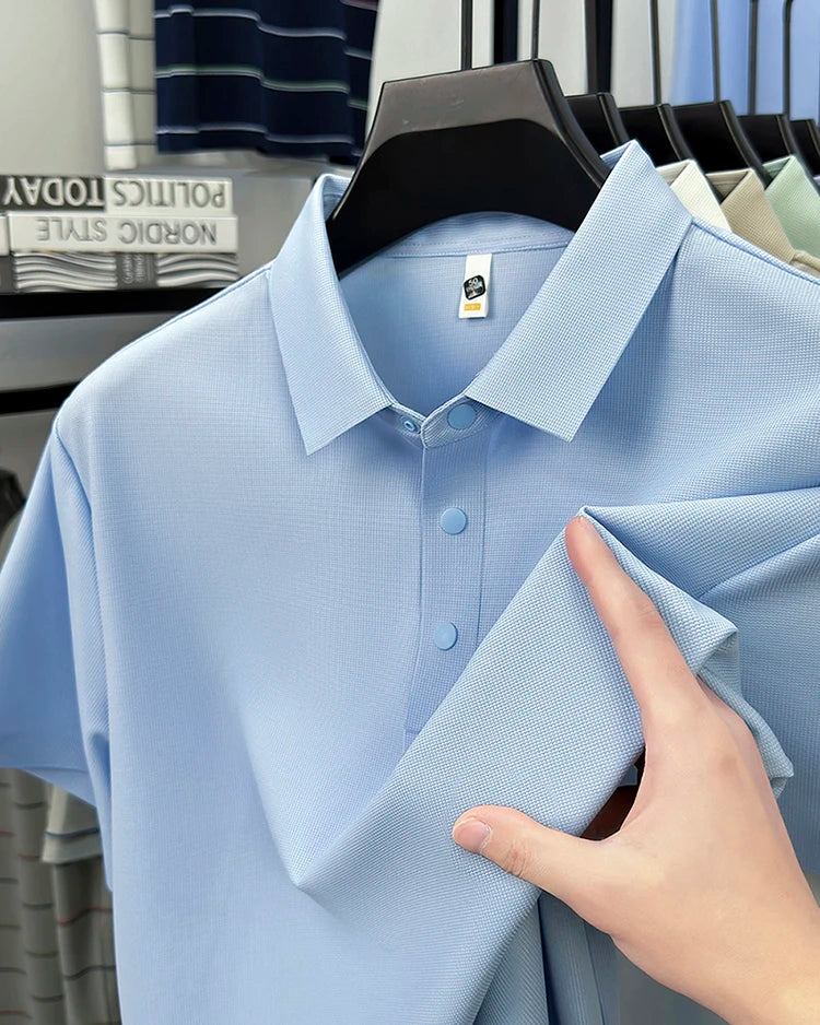 2025 Chemise polo gaufrée sportive pour hommes |   Tailles supérieures de Tennis de Golf évacuant l'humidité S-5XL, boutons-pression, antibactérien 7A de haute qualité