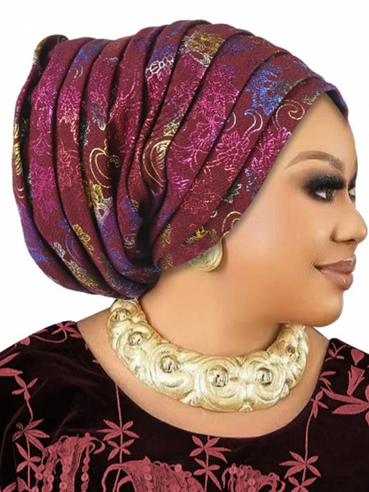 Turban Plissé à Paillettes pour Femme, Écharpe de Sauna Musulmane, Chapeau Africain, 2025