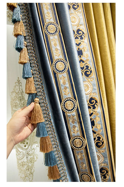 Rideaux en velours ombré or et bleu, haut de gamme, style européen et américain de luxe, pour chambre à coucher, salon, personnalisation de villa