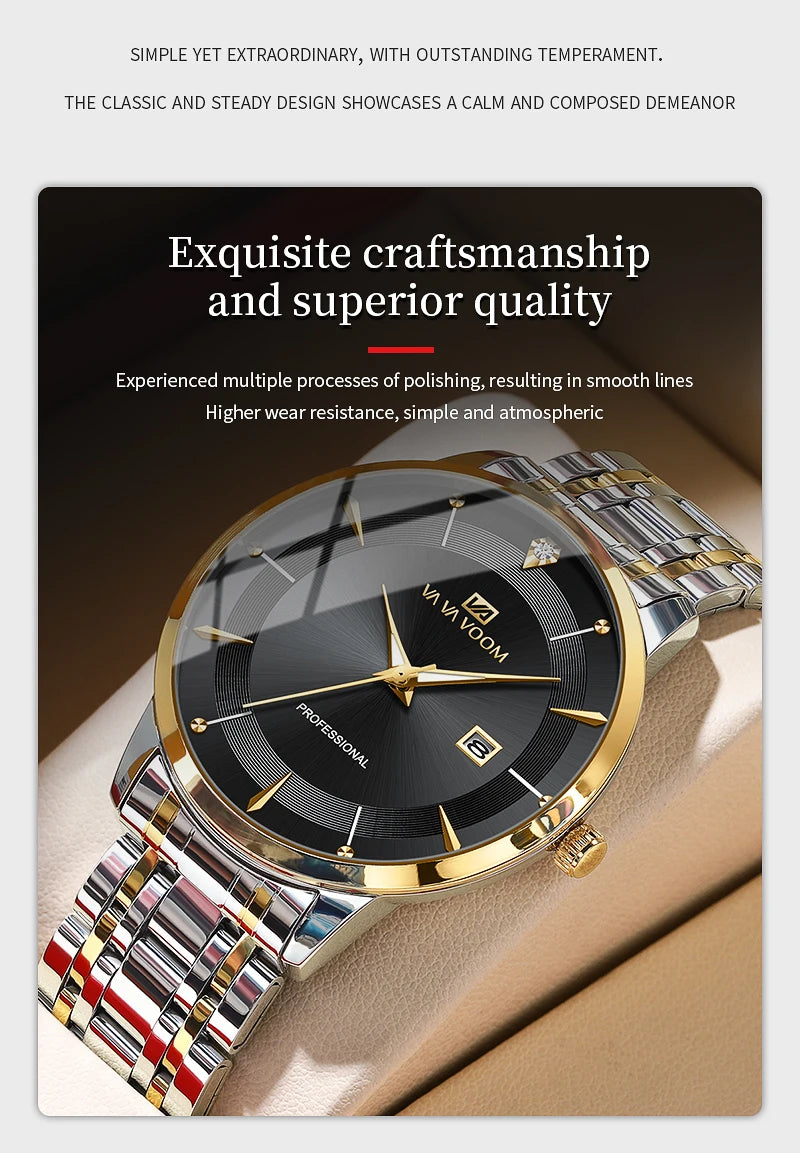 2024 nouveaux hommes montre en acier inoxydable Style d'affaires de luxe strass 43mm bleu or Quartz mouvement montre-bracelet Relogios Masculino