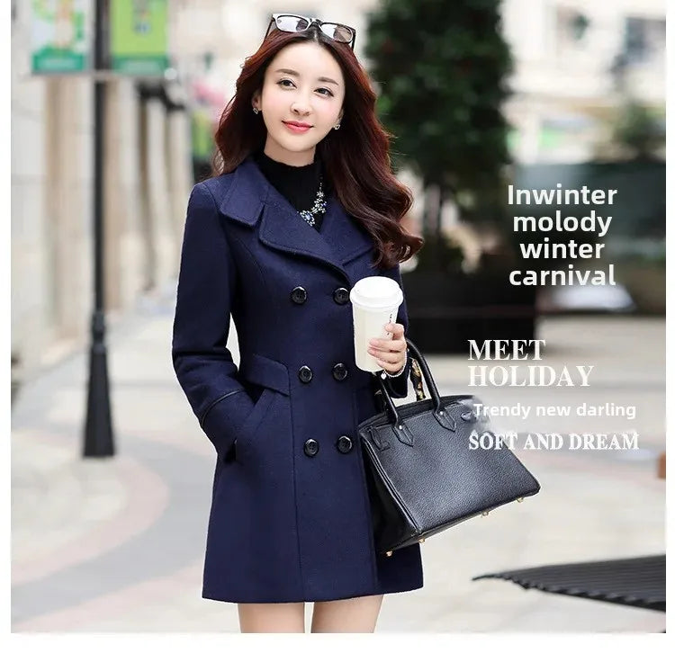 Veste en laine de style coréen pour femme, pardessus en nylon mi-long, double bouton de nucléo, 30 ans, 40 ans, 50 ans, automne, hiver, nouveau, 2023