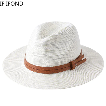 56-58-59-60CM nouveau chapeau de paille de forme souple Panama naturel été femmes/hommes casquette de soleil de plage à large bord Protection UV chapeau Fedora