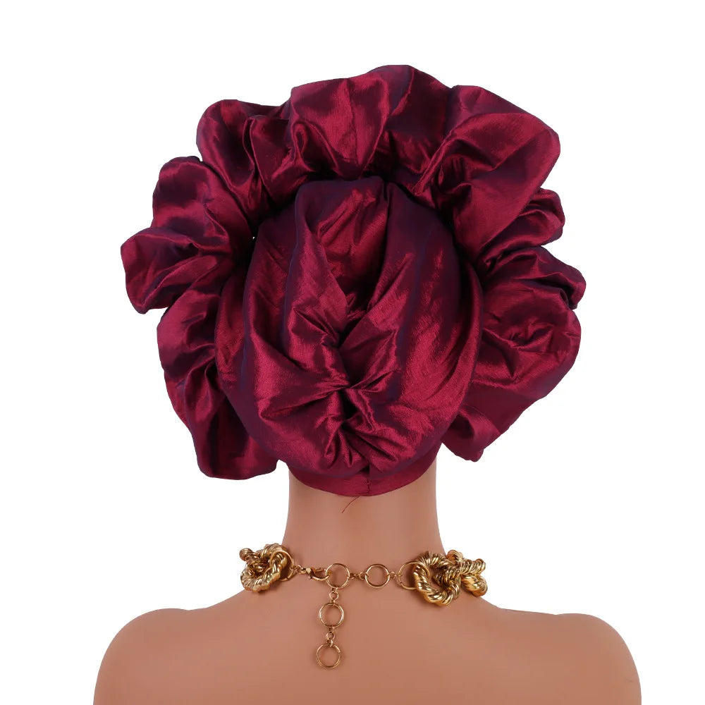 Nouveau bonnet Turban à volants pour femmes, couvre-chef en soie brute africaine, automne, Nigeria, Gele de mariage, bandeau de fête, couvre-chef pour dame