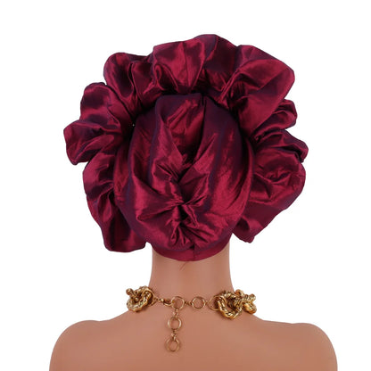 Nouveau bonnet Turban à volants pour femmes, couvre-chef en soie brute africaine, automne, Nigeria, Gele de mariage, bandeau de fête, couvre-chef pour dame
