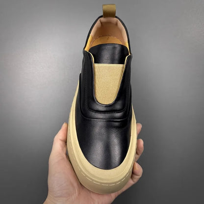 Mocassins à enfiler en cuir véritable pour hommes, chaussures de loisirs respirantes, mode, Style polyvalent, bout rond, plateforme, chaussures décontractées, qualité supérieure
