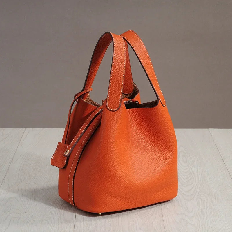 Sac à lunch en cuir de vachette véritable, panier alimentaire E27, sac à main de pique-nique Amazon, poignée supérieure souple, 2024 importé