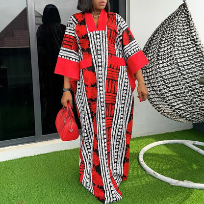 VONDA Vintage Robe Maxi femmes été fête imprimer robes 2025 mode col en v 3/4 manches décontracté surdimensionné ample longue Robe