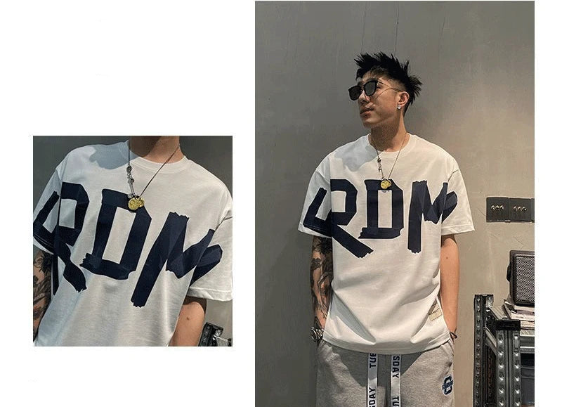 T-shirt manches courtes col rond, décontracté, assorti avec tout, tendance coréenne, couleur unie, lettre imprimée, ample, mode jeunesse, été 2023