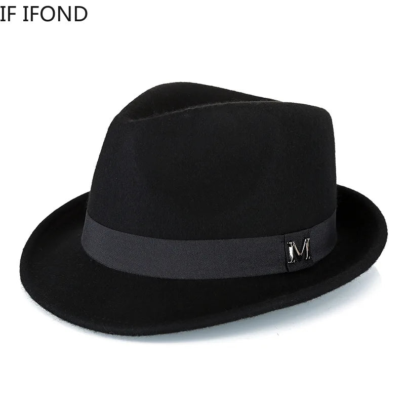 Hommes hiver épais chaud feutre Fedora chapeaux laine Gentleman Jazz casquette homburg mâle classique à bord étroit chapeau haut-de-forme