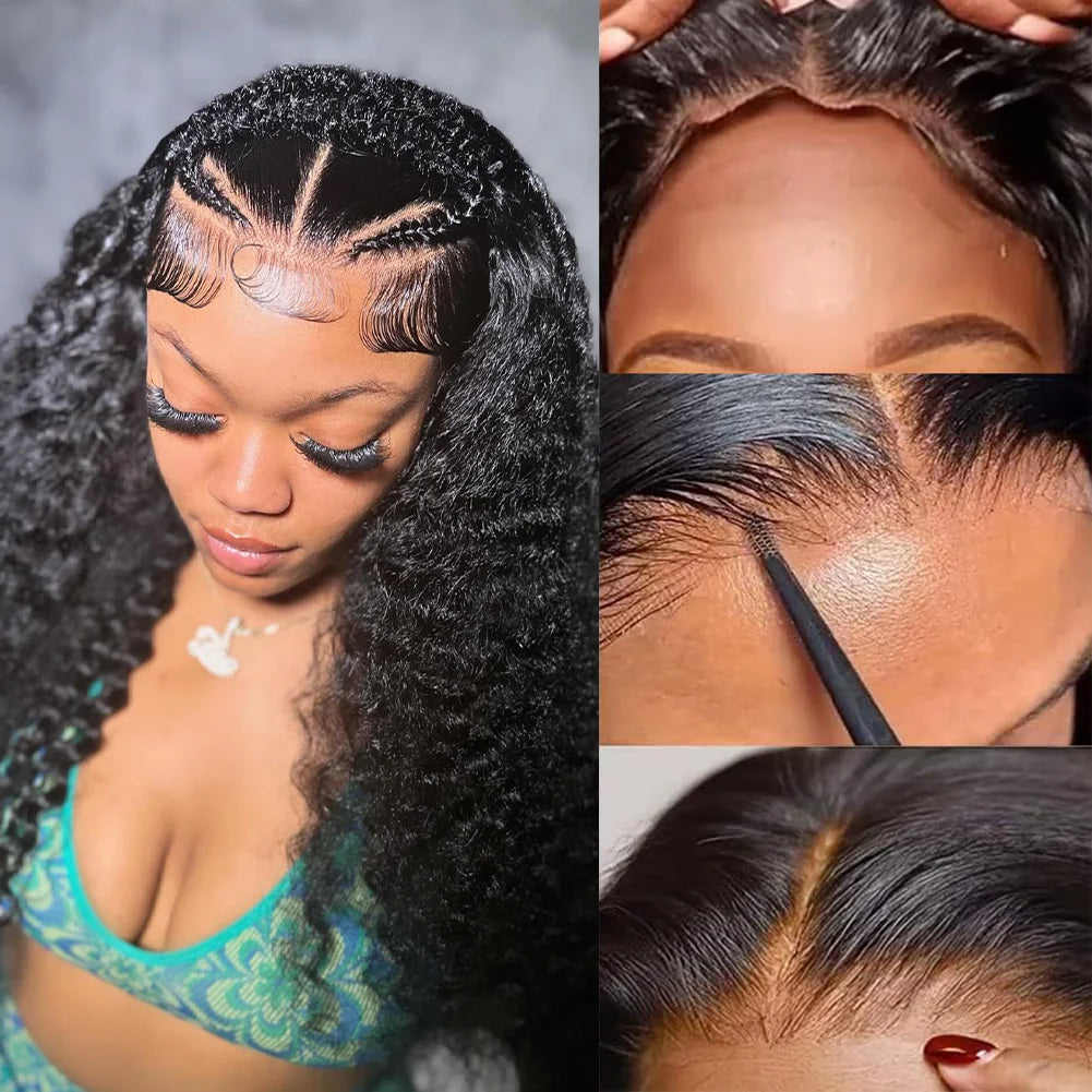 Perruque Lace Closure Wig sans colle bouclée, cheveux naturels, Deep Wave, HD, 13x6, pre-à-porter, densité 200