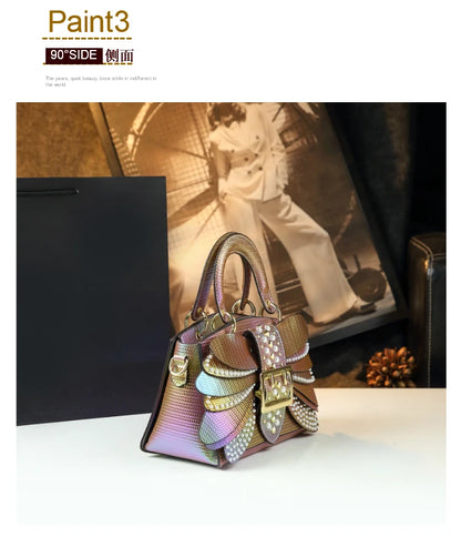 Sac en Cuir group avec Ailes Rivetées pour Femme, Sacoche de Caractère, Nouvelle Collection 2024