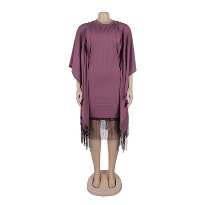 Robe mi-longue à pampilles en polyester à manches 3/4 pour femmes, tenues africaines élégantes, vêtements africains