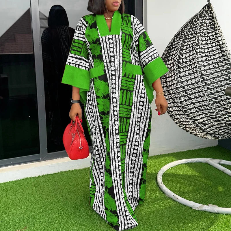 VONDA Vintage Robe Maxi femmes été fête imprimer robes 2025 mode col en v 3/4 manches décontracté surdimensionné ample longue Robe