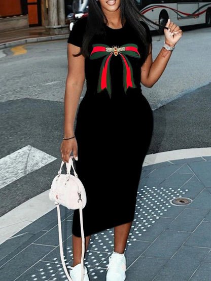 Robe d'été sexy à manches courtes pour femmes, imprimé en forme de cœur, décontractée, col rond, pull, couleur unie