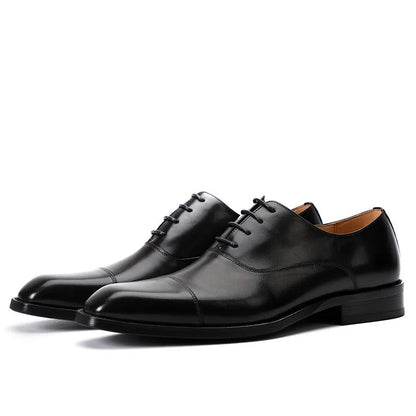 Chaussures en cuir formelles pour hommes, chaussures d'affaires britanniques décontractées Oxford confortables pour mariage en cuir véritable